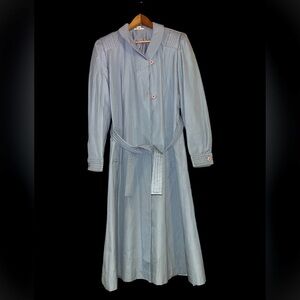 Vintage pastel light Blue Long Coat belted 80s structured quiet luxury medium
